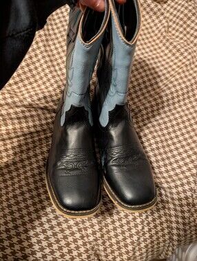 Black and Light Blue Girls Western Boots